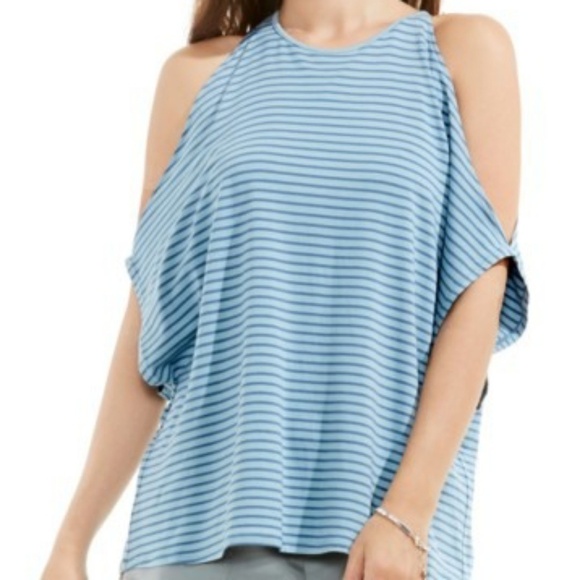 Vince Camuto Simple Stripe Cold Shoulder Top - Picture 2 of 4
